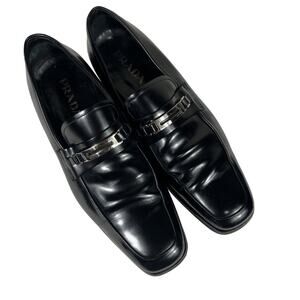 Prada Sport Mens Slip On Toe Logo Loafers Black Leather Size US 8 MSRP 540